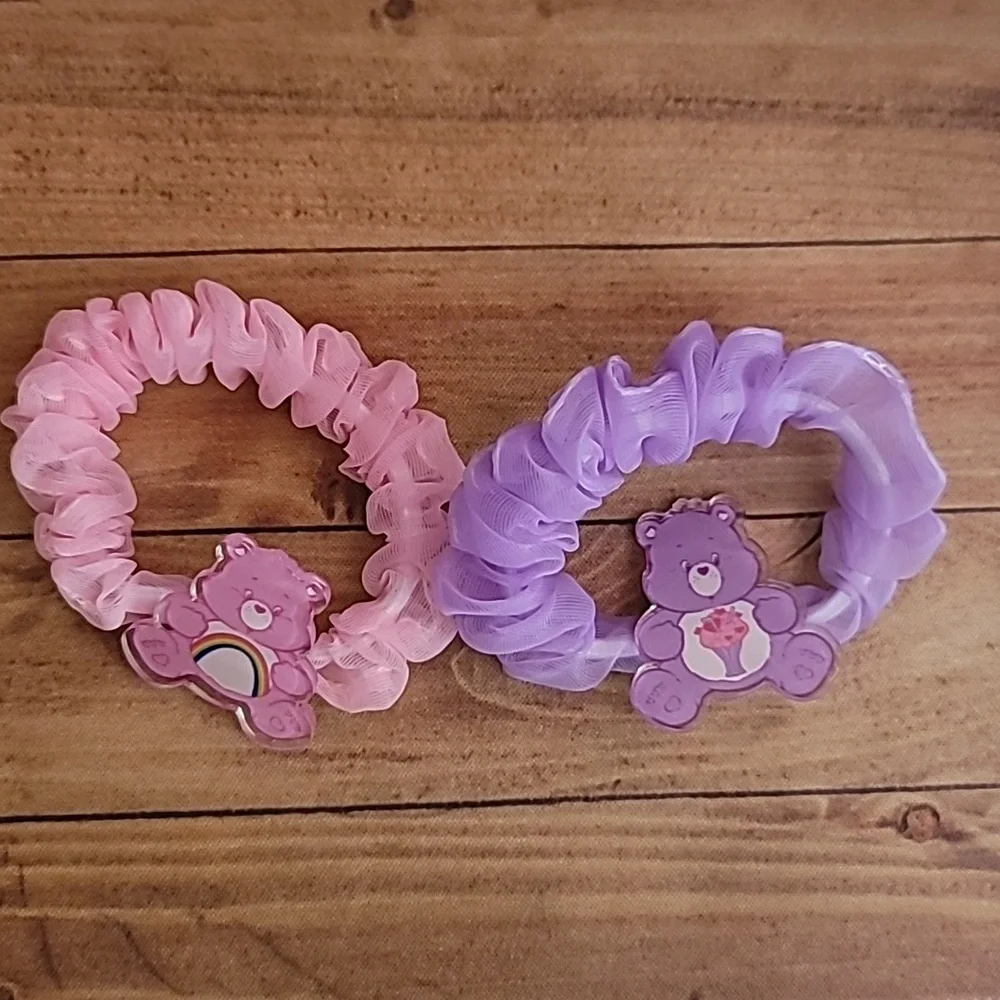 Bears Acrylic Pink and Purple Tulle Fabric Elastic Girl's Hair Crunchies